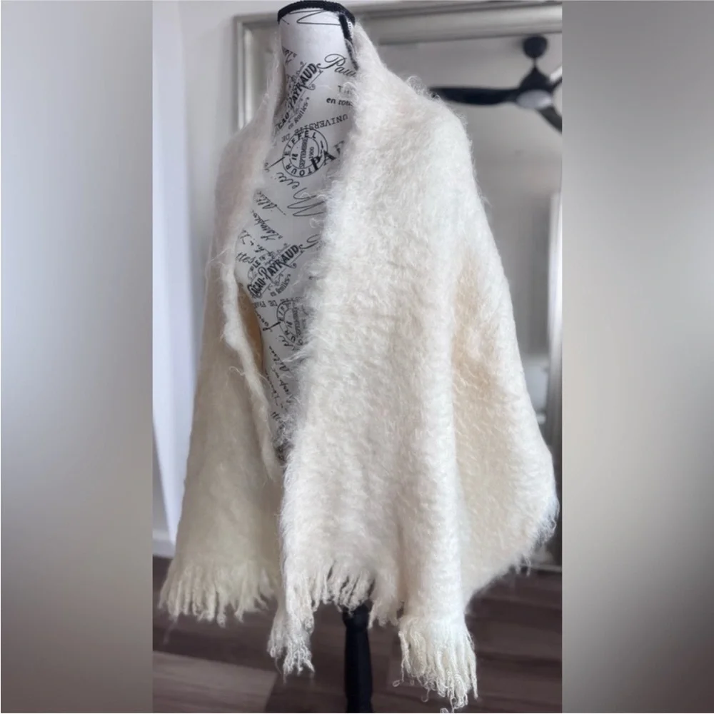 Vintage Beige Wool Chunky Scarf blanket Wrap